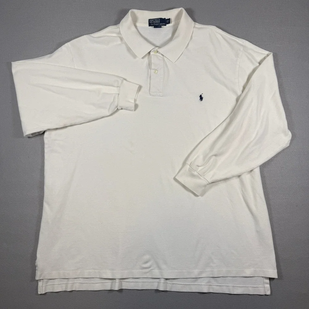 Polo Ralph Lauren Polo‎ Shirt Mens 3XLT White Long Sleeve Pique Cotton Big Tall